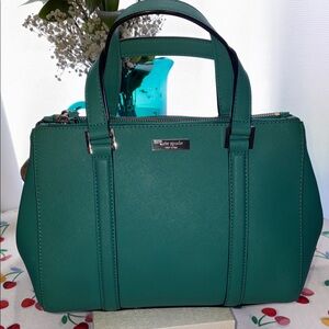 Kate Spade Newbury Lane Loden Satchel in Green/Turquoise Saffiano Leather EUC